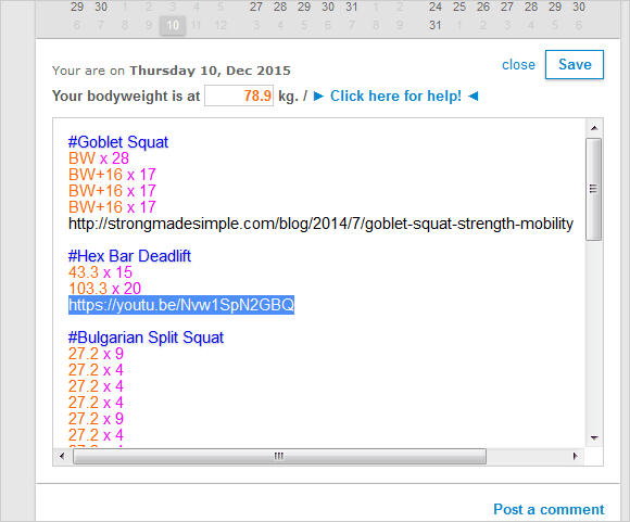 Bearbeitungsansicht in weightxreps.net