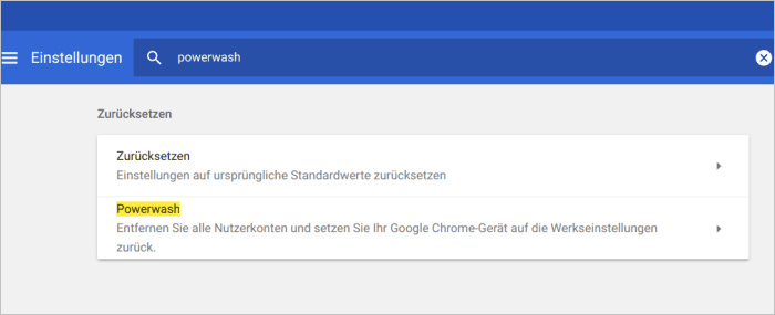 Chromebook-Einstellungen: Powerwash