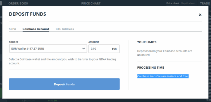 Keine Gebühren zwischen GDAX und Coinbase