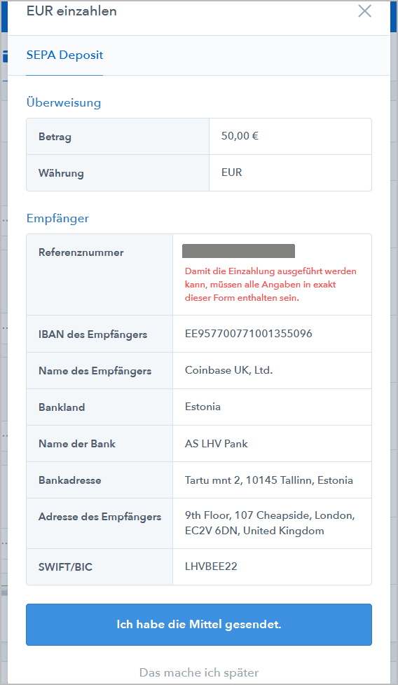 Coinbase: geld einzahlen (3/3)