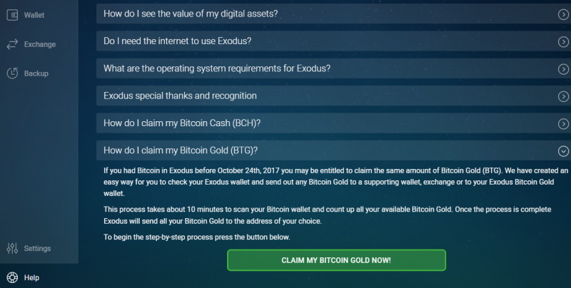 Bitcoin Gold In Der Exodus Wallet Claimen Beanspruchen - 