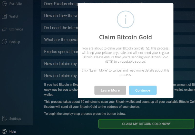 Bitcoin Gold In Der Exodus Wallet Claimen Beanspruchen - 