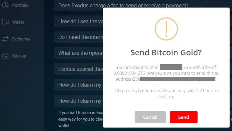 Bitcoin Gold In Der Exodus Wallet Claimen Beanspruchen - 