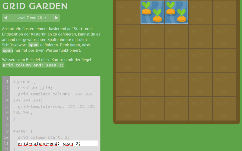 Screenshot von CSS Grid Garden