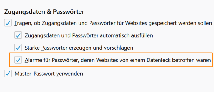 Firefox: Warnungen bei Datenlecks aktivieren